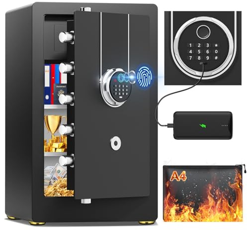 90L Groß Safe Tresor Biometrisch für Zuhause | Digitaler Tresore Feuerfest Wasserdicht, Diebstahlsicherer Möbeltresor für Reisepass, Geld, Dokument, Medizin