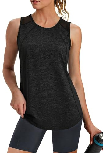 Crewhpo Sport Tank Top Damen Locker UV-Schutz Ärmellos Yoga Fitness Shirt mit Mesh-Schultern Schnelltrocknend UPF 50+ Leicht Atmungsaktiv Sport Oberteile Sommer Achselshirt