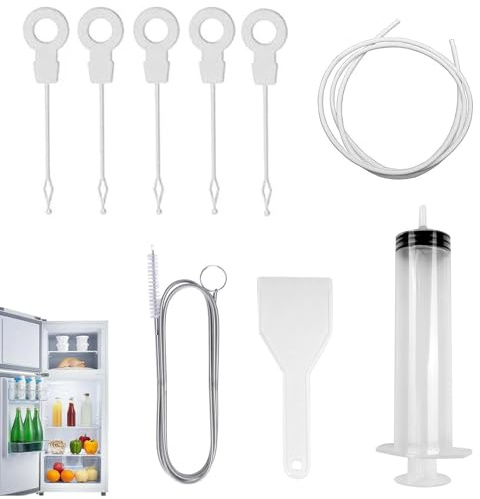 Fridge Drain Hole Cleaning Tool,9 Pieces Refrigerator Cleaning Accessories,Refrigerator Exhaust Hole Cleaning Brushes,With Syringe,Tube,Scraper,Exhaust Hole Inserts,For Refrigerator Sink