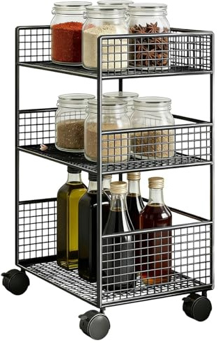 Storage Trolley - 3-Tier Metal Trolley with Wheels, Children's Bedside Trolley, for Kitchen, Office, Cleaning, Home, Handmade, Hairdresser,