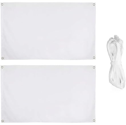 2er Set Blanko Banner Selbst Gestalten 90x150cm - Weißes Plakat zum Bemalen mit Seil - DIY Banner Personalisiert für Hochzeit, Outdoor Partyfeiern, Weihnachten, Halloween, Ostern, Geburtstag Deko Usw