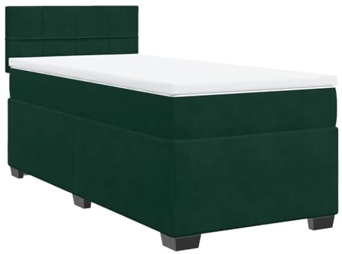 HFXHIJXQ Lit à sommier tapissier, 100 x 200 cm, vert foncé, en velours, à ressorts ensachés, avec support amovible et tête de lit, design moderne, pour chambre d'amis et chambre d'adolescent
