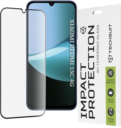 Techsuit Displayschutzfolie für Xiaomi Redmi 15C 4G, Redmi 15C 5G, Poco C85 4G Gehärtetes Glas mit 9H Härte, Vollständige Abdeckung, Stoßschutz, Oleophobe Beschichtung, 111D Full Glue