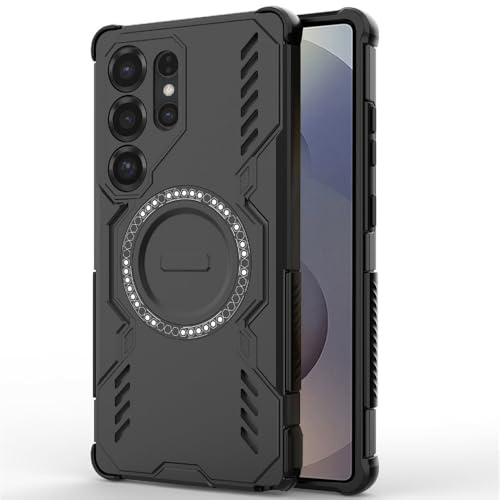 Techsuit für Samsung Galaxy S25 Ultra Hülle mit Magnetring, Stoßfest, Verstärkte Ecken, Kameraschutz, Anti Rutsch Textur, Erhöhte Kanten, ArmorMag Case Series, PC TPU Hybrid, Schwarz