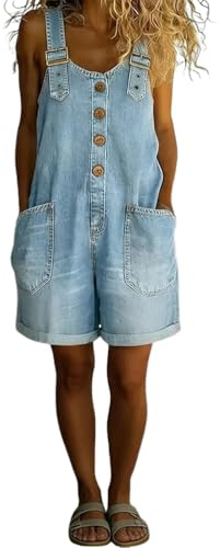 ORANDESIGNE Salopette Jeans Donna Baggy Estiva Vintage Y2K Salopette Jeans Corta Chic Overall Tuta Intera Gamba Larga con Tasca