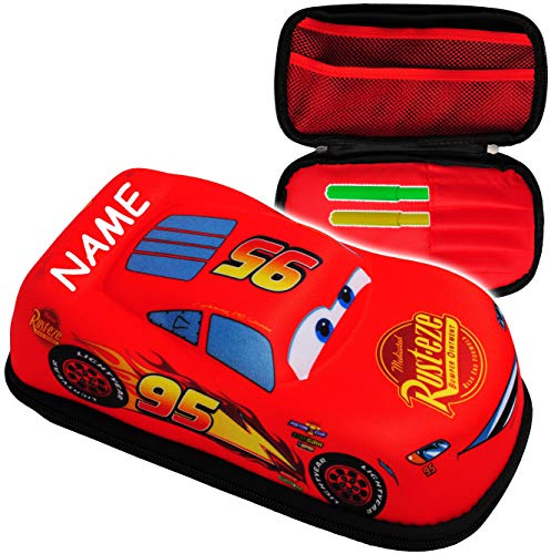 3-D Effekt - Relief Federmappe/Stiftemappe - Cars - Lightning McQueen - inkl. Name - leer & ohne Inhalt - multifunktional auch als Kosmetiktasche & ..