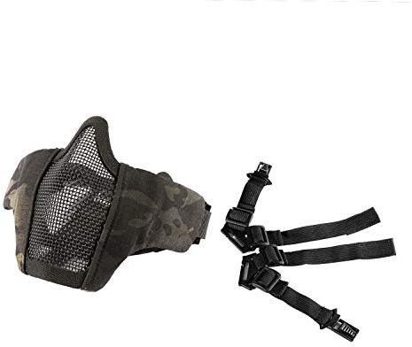 OneTigris Masque de Protection du Visage Pliable Demi-Masque en Maille pour Airsoft Paintball CS (Multicam Black)