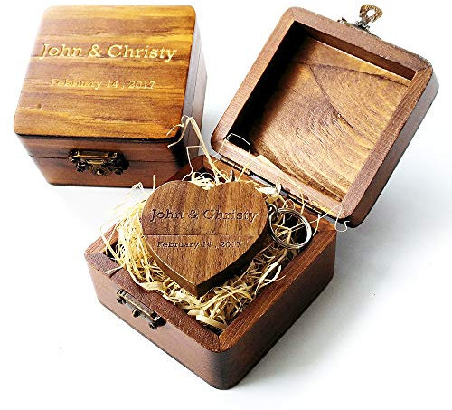 Personalised wooden heart shaped walnut 16 GB USB flash drive; engraved wood USB drive custom wooden box, wedding photo storage gift, birthday gift, business promotional gift (USB in wooden box)