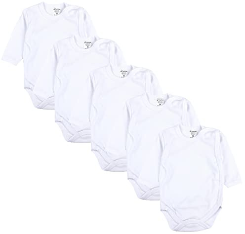 TupTam Body Neonato – Body Bambino a Maniche Lunghe con Chiusura Laterale in Cotone, Set 5 Pezzi, Bianco, 74