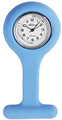 Adrina Unisex – Uhr Krankenschwesteruhr Silikon Ansteckuhr Analog Quarz 410000X (Blau/Silberfarbig)