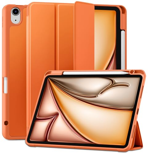 Maledan Case for iPad Air 11 Inch 2024 M2/ 2025 M3, iPad Air 5th 4th Generation Cover(10.9 Inch 2022/2020) with Pencil Holder, Flexible TPU Back Support Pencil Charging, Auto Sleep/Wake, Coral