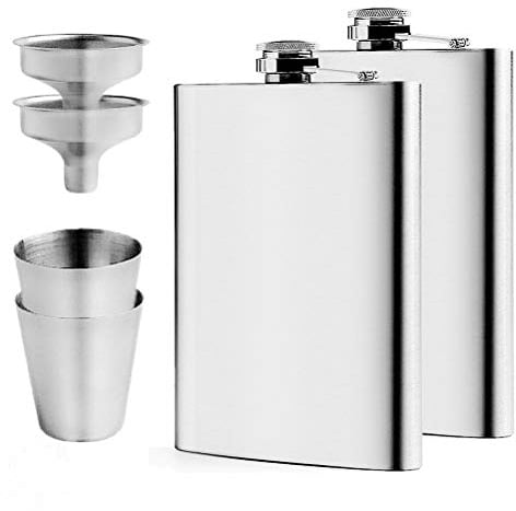 sinzau 2 Paquetes de frascos de Cadera de 227 ml, 8 oz, frascos de Acero Inoxidable 304 con 2 Tazas pequeñas y 2 embudos