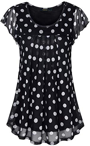 Vafoly Frauen Sommerkleidung, Damen Frühling Tops und Blusen Kurzarm Elegante Bluse Tupfen Mode Blusen Tops für Frauen 2020 Schwarzer Tupfen 3XL
