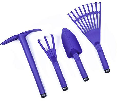 Mintra Home Kit D'outils de Jardinage 4 Pièces, Ensemble de Jardinage en Plastique, Râteau À Main, Griffe De Jardin, Pelle De Jardin, Cultivateur Motoculteur, (Violet)