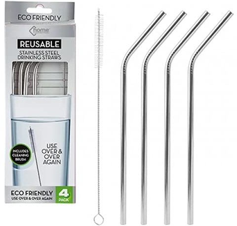 4 Stainless Steel Reusable Straws with Cleaning Brush