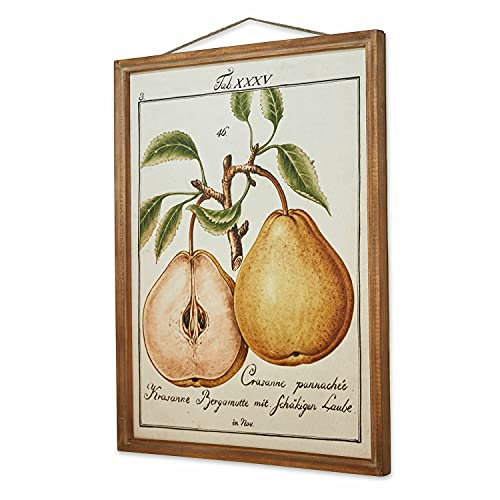 Loberon Dekoboard Tupisa, feiner Botanik-Print, Birnen-Motiv, nostalgischer Charme, Wanddeko, Dekoration, Wohn-Accessoire, Kiefernholz, Polyester, bunt