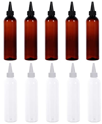 Minkissy Pack of 10 250 ml Hair Colour Bottle Applicator Hair Squeeze Bottles Shampoo Container with Twist Top Cap Pet Refillable Bottles for Hair Colour Painting (Transparent)
