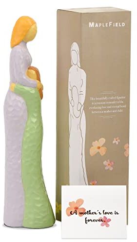 Maplefield - Mutterliebe Figur - Skulpturierte Statuette einer Mutter und Kind - ideal zum Verschenken - Muttertag, Einweihungsparty und mehr - Strukturiertes und gemaltes Design