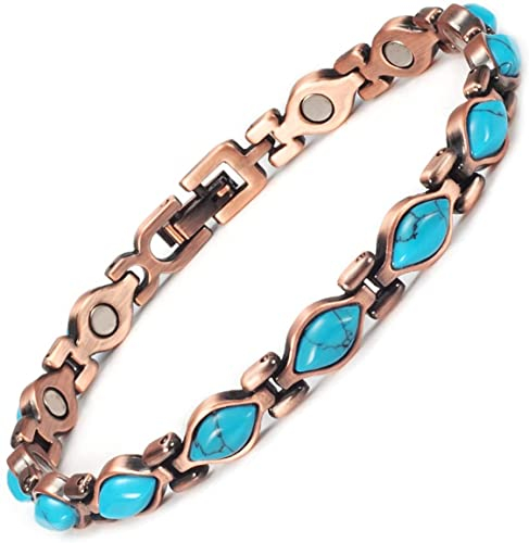 Blaue Türkis-Armbänder, Kupfer-Magnetarmbänder für Frauen mit Türkisstein, 19,5 cm, Geschenk für Damen