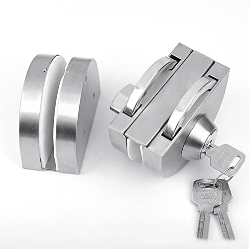 MOTT 50 Cerradura de puerta de cristal sin taladro para gabinete de oficina, interior deslizante exterior doble con llaves y perilla, pestillo de entrada, color plateado