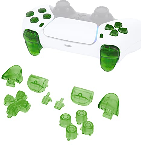 eXtremeRate Kit de Botones Completos para ps5 Mando - Repuesto de D-Pad, R1 L1, R2 L2, Share, Options y Botones de Acción, Teclas Compatible con ps5 BDM-010 BDM-020 (Transparente Verde)