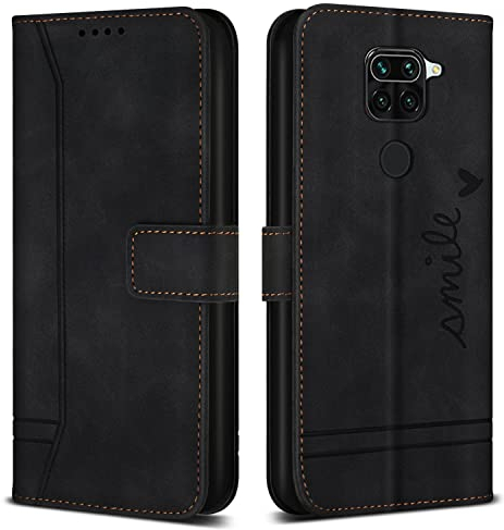 Bravoday Coque pour Xiaomi Redmi Note 9 / Redmi 10X 4G, Etui Cuir avec Magnetique, Flip Pochette Housse pour Xiaomi Redmi Note 9 / Redmi 10X 4G Protection, Noir