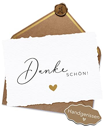 Joli Coon Dankeschön Karte Handgerissen - Karte Danke - A6 mit Naturkuvert und Wachssiegel