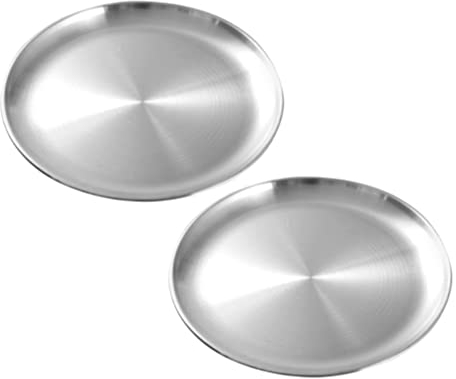 DOITOOL 2Pcs 26 cm Edelstahl Runde Teller Metall Teller Steak Servingplatte Frucht Salat Teller Sushi- Schüssel Servierplatte für Picknick BBQ Steak