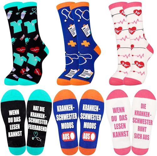 Belloxis Krankenschwester Socken Krankenschwester Geschenke Socken Damen 39 – 42 Lustige Bunt Witzige Baumwollsocken Krankenschwester Zubehör Geschenke für Frauen