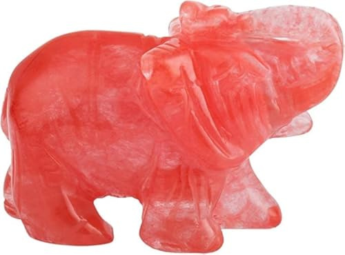 mookaitedecor 1.5 Zoll Naturstein Kirsch Quarz Elefant Figur Geschnitzte Edelstein Elefanten Tier Statue Figuren Skulptur Deko Heimdekoration