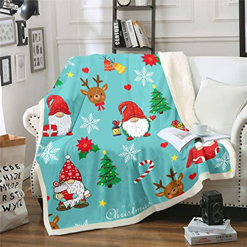 Homewish Weihnachten Kuscheldecke Weihnachten Santa GNOME Fleecedecke 75x100 Jungen Mädchen Niedlich Hirsch Weihnachtsmann Fuzzy Decken Sherpadecke Weihnachtsbaum Schneeflocke Dekor