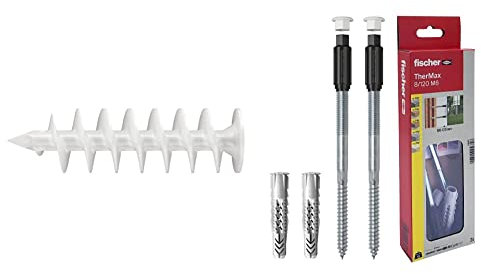 Fischer FID 90 mm, 25 Tasselli per Fissaggio su Cappotto e Pannelli Isolanti, Bianco, 510971 & Thermax 8/120 M6 Kit 2 pz Tasselli per Fissaggio su Cappotto Isolante