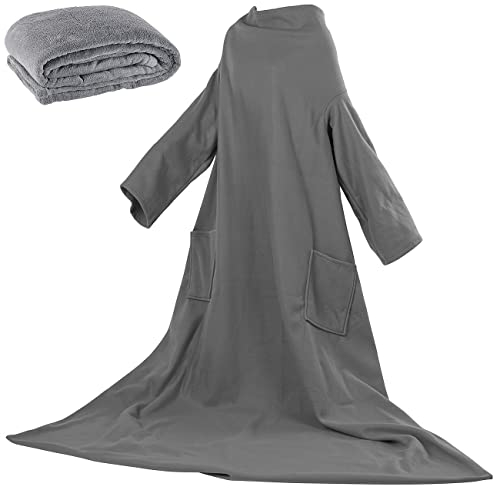 Wilson Gabor Wärmedecke: Fleece-Kuscheldecke mit Ärmeln, Mikrofaser, anthrazit, 150 x 200 cm (Decke mit Ärmeln, Decke mit Ärmel, Wärmflasche)