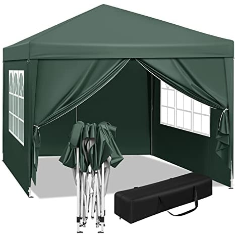 WOLTU Gazebo da Giardino Richiudibile 3x3m Gazebo da Esterno Ferro Regolabile in Altezza Tendone Pieghevole con Telo Impermeabile, Protezione Solare, Facile Montare Verde