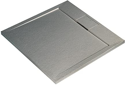 Ideal Standard - Ultra Flat S i.life Quadratische Duschwanne 100 x 100 aus Kunstharz, verdeckter Ablaufgarnitur, mattes Finish in Steinoptik, Betongrau
