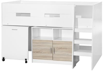 HTI living Hochbett Luisa weiß mit ausziehbarem Schreibtisch und Schrank