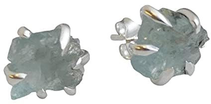 Handgefertigte große rohe Aquamarin Sterlingsilber Ohrstecker Ohrringe - Natürlicher Edelstein - Geburtstagsgeschenk - March Birthstone - Handgefertigte Geschenkideen für Frauen