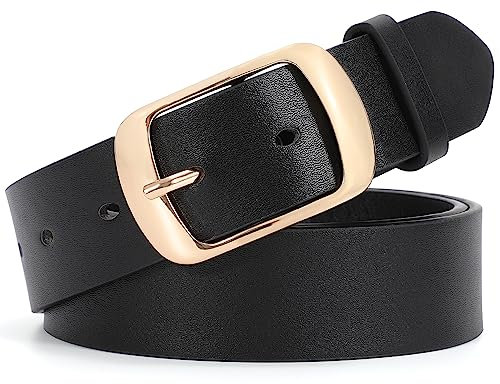 JasGood Damen Ledergürtel für Jeans Hosen Mode Kleid Gürtel für Damen mit Dornschließe, Schwarz, 150cm(Für Taillengröße 126-135cm)
