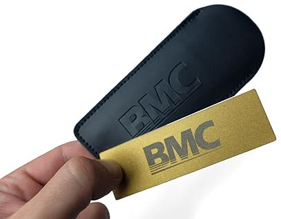 BMC Dual Grit Diamond & Ceramic Sharpening Stone with Genuine Leather Sheath for Safe Comfortable Storage. 100 x 30mm stows in kit Bag or Pocket, Perfect for Sharpening Knives, Tools & Fishing Hooks