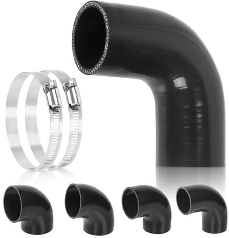 Glarks Tuyau coudé en silicone à 90 degrés, diamètre intérieur 51 mm, longueur 133 mm, tuyau en silicone renforcé 4 plis, haute performance, avec 2 colliers de serrage en T en acier inoxydable de 46 à