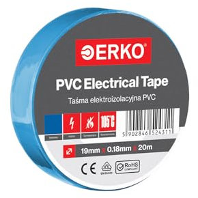 ERKO Nastro Isolante elettrico blu 19 mm x 20 m PVC Per isolare Riparare e legare, nastro adesivo, Per tensioni fino a 6 kv, elettrici professionali, flessibile, autoestinguente