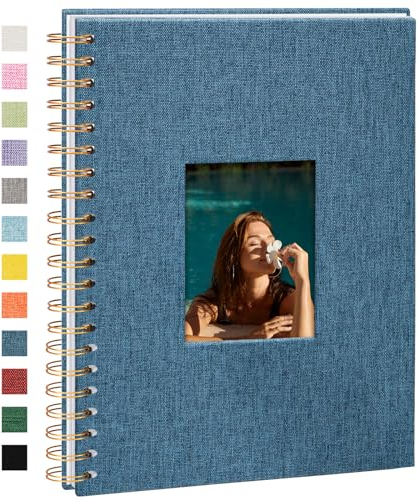 Vienrose Fotoalbum zum Selbstgestalten 28 x 20,5 cm, DIY Scrapbook Spiralalbum mit 80 Weißen Seiten, Leinen Fotoalbum zum Einkleben für Familien, Baby, Hochzeit, Jahrestag, Geburtstags, Marineblau
