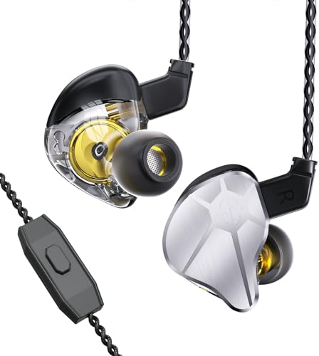 keephifi CCZ BC04 HiFi IEM in Ear Monitor, ecouteur Gaming Intra-Auriculaires ecouteurs Filaire pour chanteurs, 1BA 1DD Écouteurs filaires de Jeu légers, 2PIN-Z détachable câble(Argent,avec Micro)