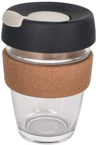 340 ml Taza de Café de Vidrio Templado Reutilizable, Taza de Café de Cristal, Taza de Café de Vidrio con Funda de Corcho, Taza de Viaje con Tapa a Prueba de Fugas para viajes a casa y oficina