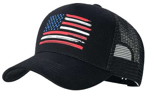 Trucker-Hüte mit amerikanischer Flagge, USA-Hut für Damen und Herren, verstellbare Baseballkappe, Outdoor-Netz-Schnappverschluss, für den täglichen Gebrauch, Schwarz und Schwarz/USA-Flagge,