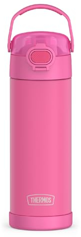 THERMOS FUNTAINER - Botella de acero inoxidable aislada al vacío de 473 ml con tapa de boquilla ancha, color rosa neón