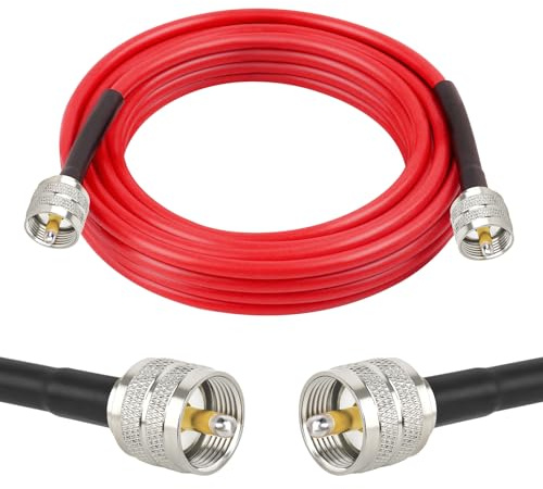 MOOKEERF CB Coax Cable - 15FT RG58 PL-259 UHF Male to Male Cable Low Loss CB Antenna Cable CB Radio Coaxial Cable for CB Radio, Ham Radio, Amateur Radio, Antenna Analyzer, SWR Meter (Red)