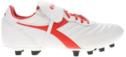 Diadora Brasil OG LT T MDPU Men's Firm Ground Soccer Shoes - Ultra-Soft Full Grain Leather, Water Resistant, Firm Ground Sole, Removable Insole (White/Milano Red, US Footwear Size System, Adult, Men, Numeric, Medium, 8.5)