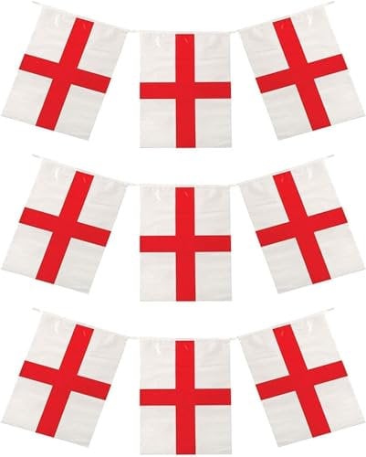 LND Gifts England Flag Bunting for Euro Celebrations, Double Sided Print, 4 Meters Long with St. Georges Flags - Perfect for England Football Fans, Sports Day Decorations