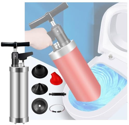 Sturalavandino ad Aria Compressa, Stura Lavandini con 4 Teste di Pistone,4 in 1 Stura WC, Pistola Sturalavandini ad Aria Compressa, per WC, lavandino, Vasca da Bagno